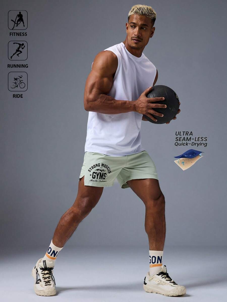 Shorts de sport avec taille élastique, poches larges et inscription