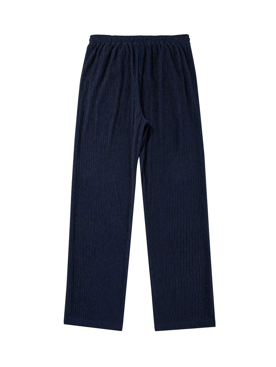 Pantalon droit décontracté en tissu froissé de couleur unie pour homme