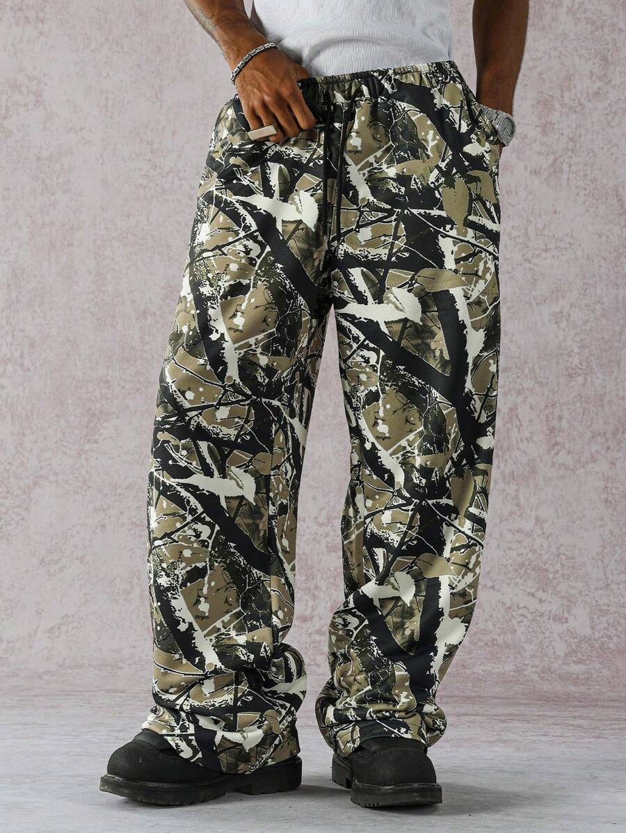 Pantalon de survêtement coupe droite, décontracté et à imprimé intégral