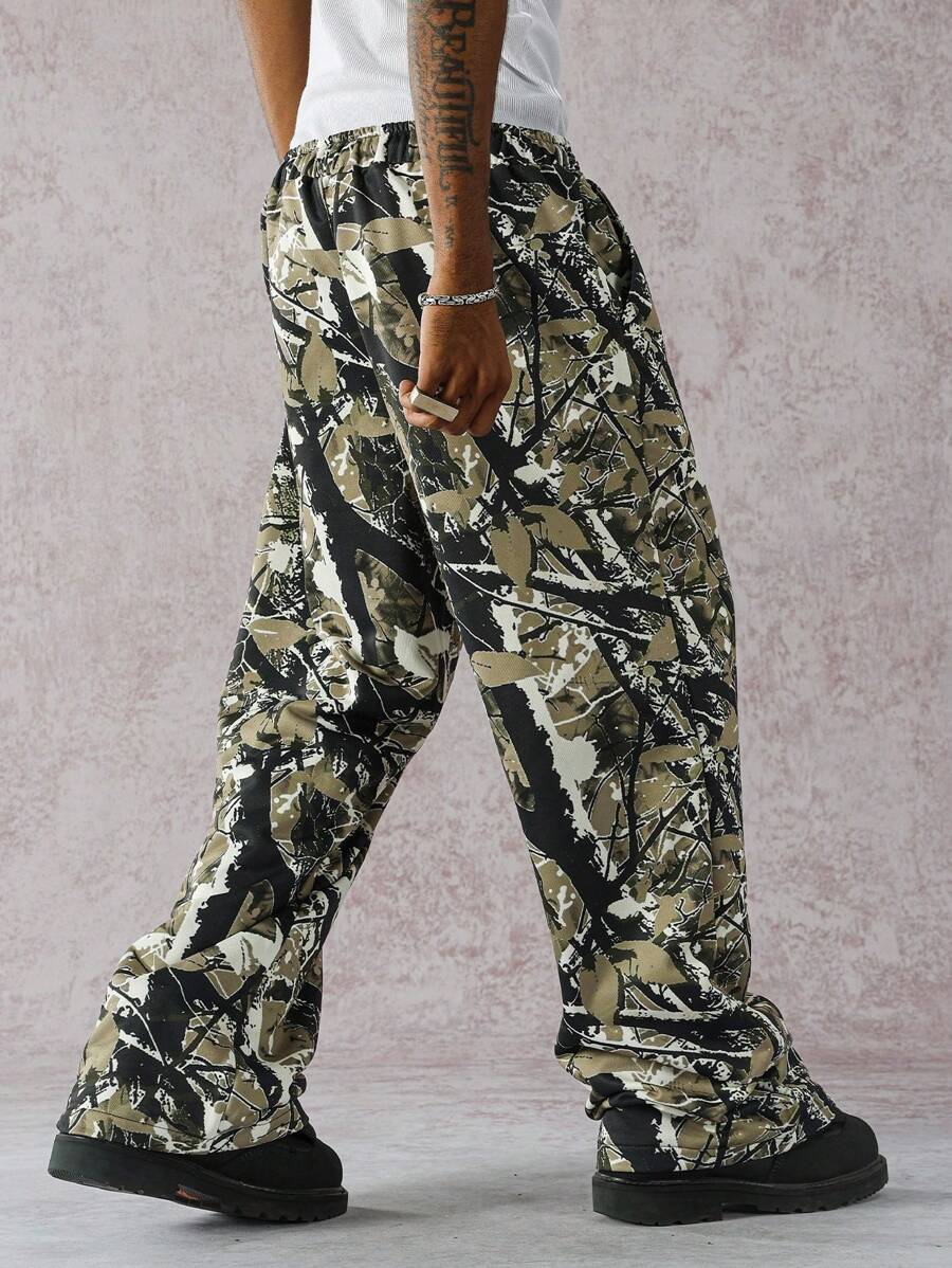 Pantalon de survêtement coupe droite, décontracté et à imprimé intégral