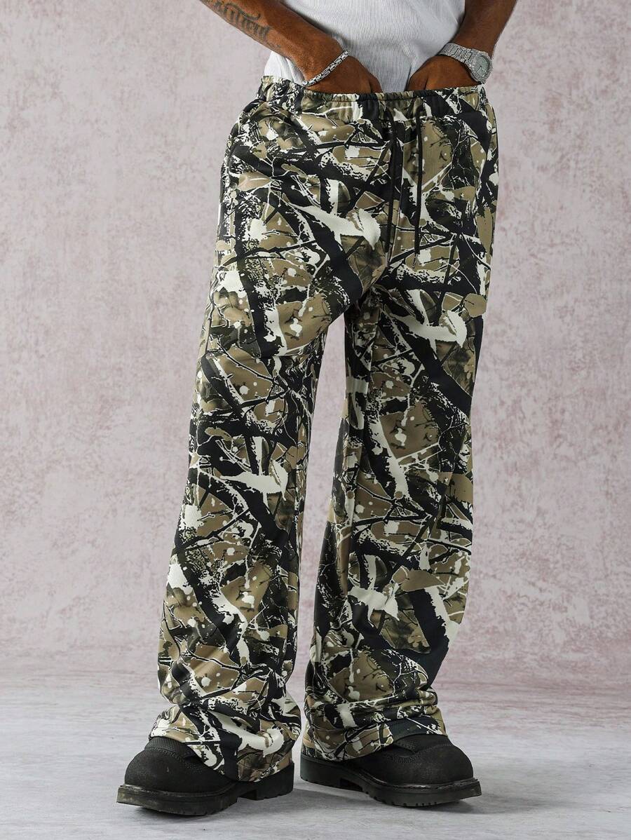 Pantalon de survêtement coupe droite, décontracté et à imprimé intégral
