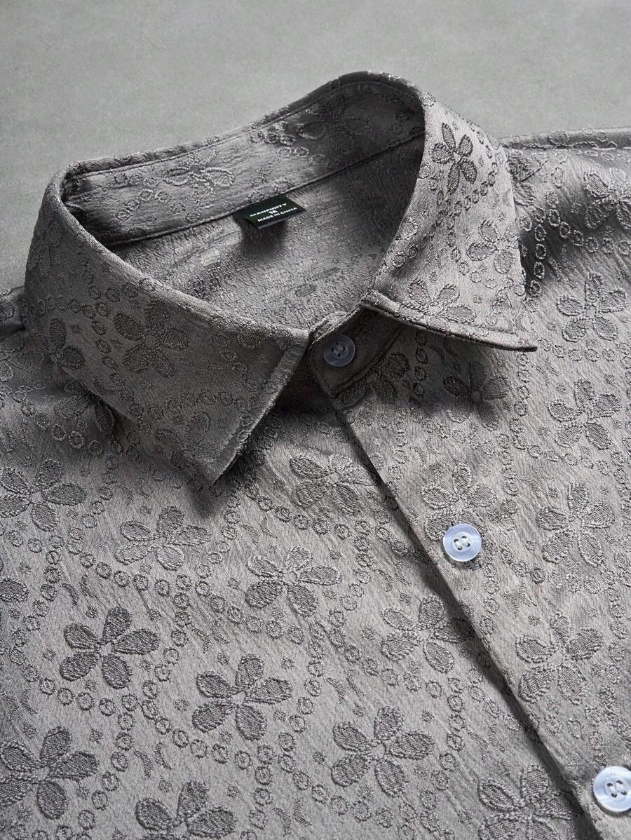 Chemise jacquard brodée à motifs botaniques – Haut floral de luxe pour homme
