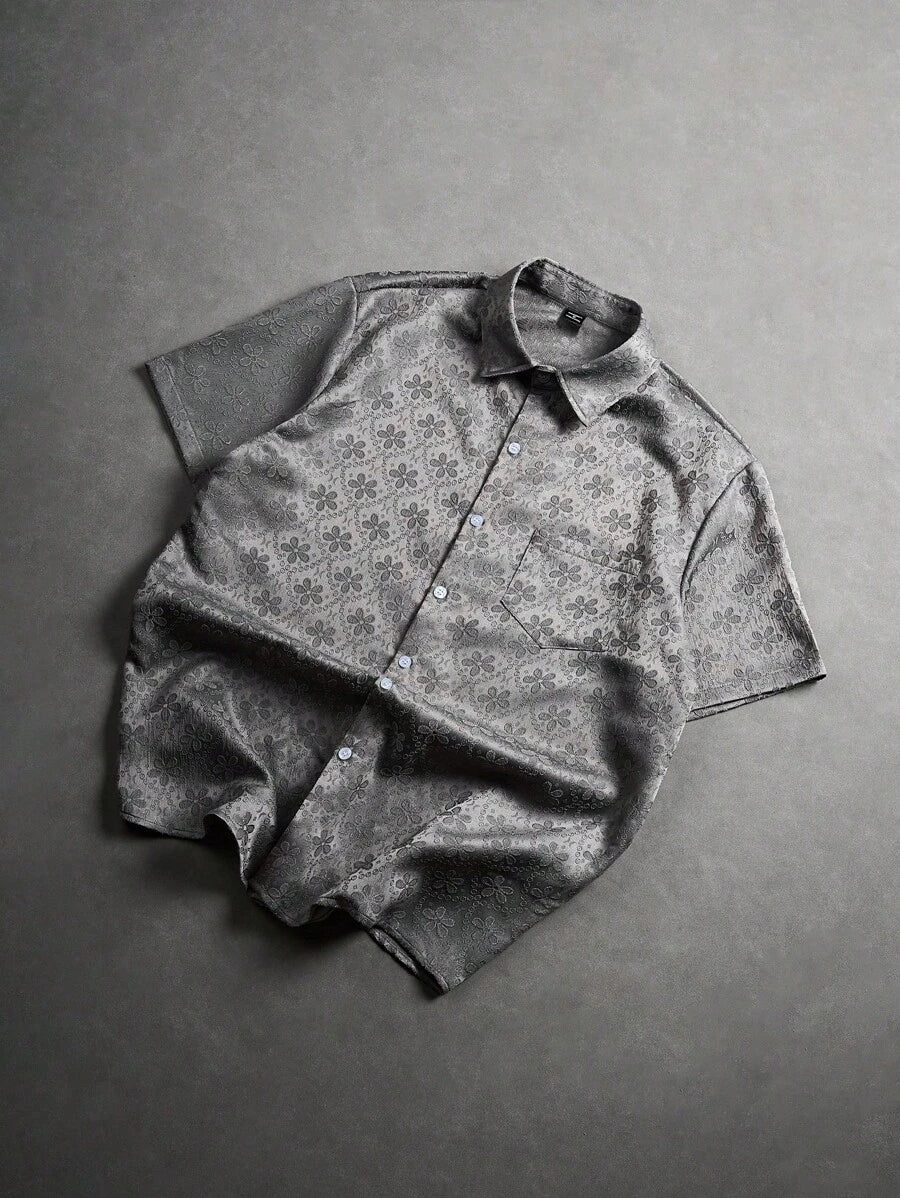 Chemise jacquard brodée à motifs botaniques – Haut floral de luxe pour homme