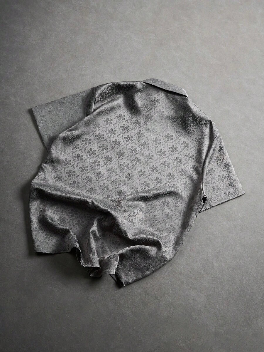 Chemise jacquard brodée à motifs botaniques – Haut floral de luxe pour homme
