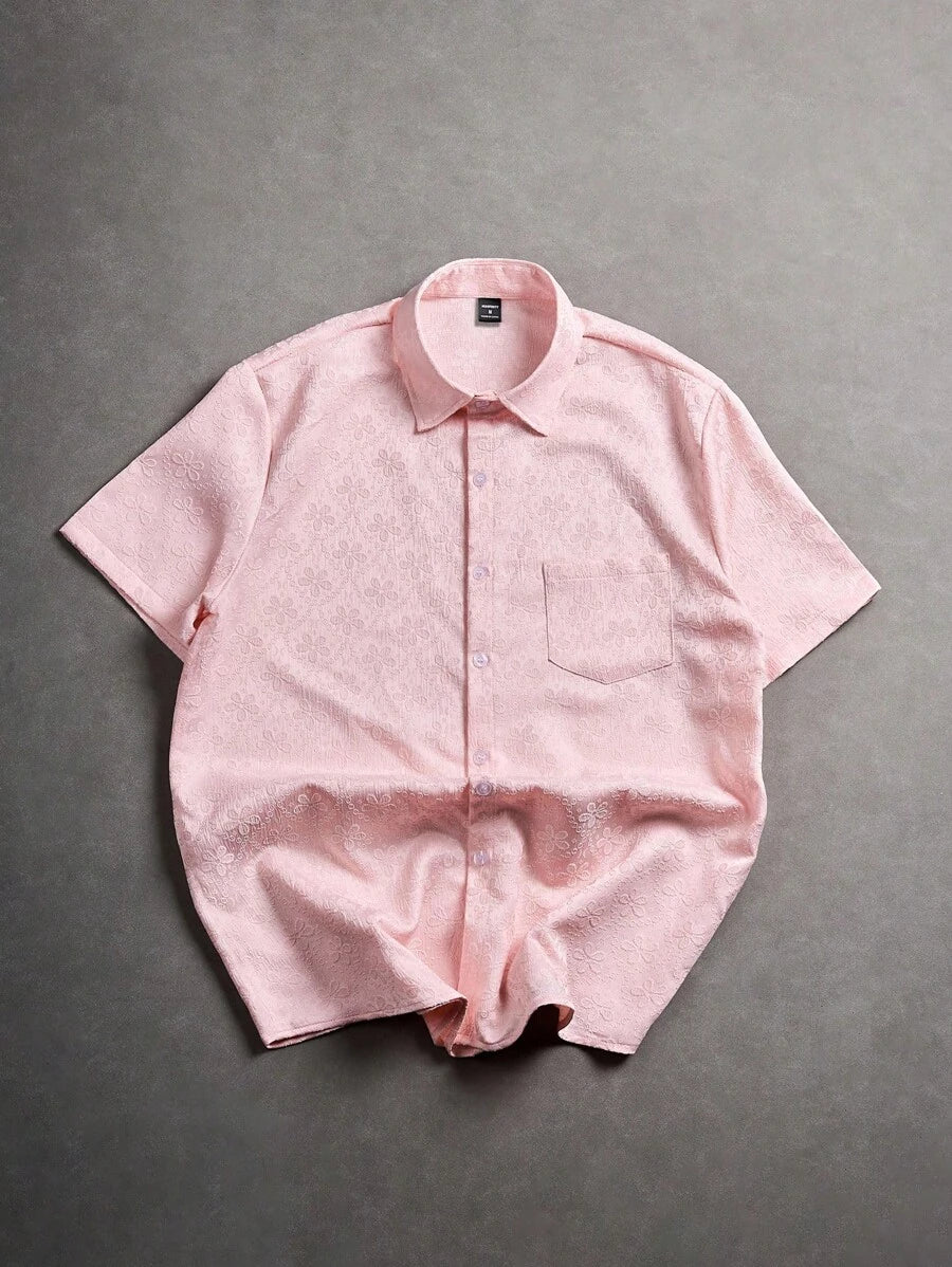 Chemise jacquard brodée à motifs botaniques – Haut floral de luxe pour homme