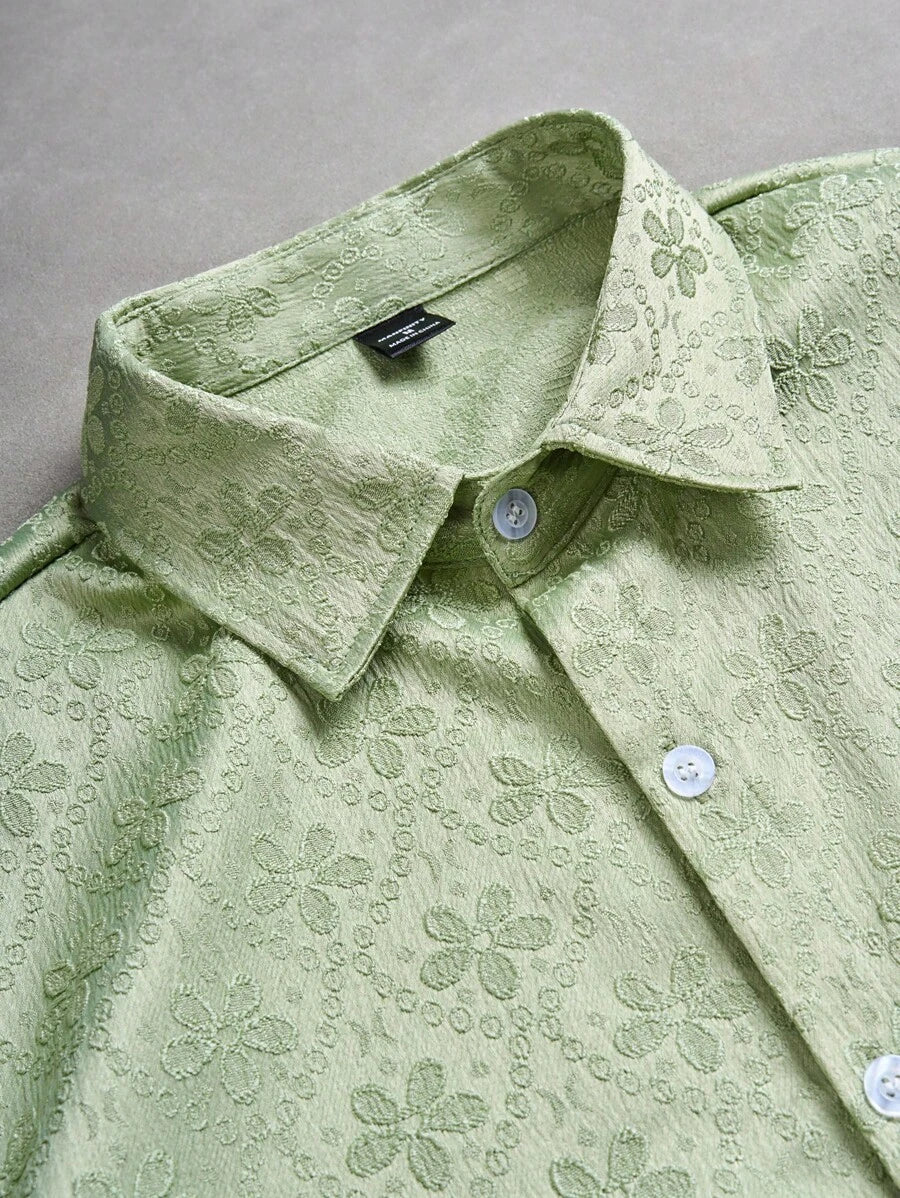 Chemise jacquard brodée à motifs botaniques – Haut floral de luxe pour homme