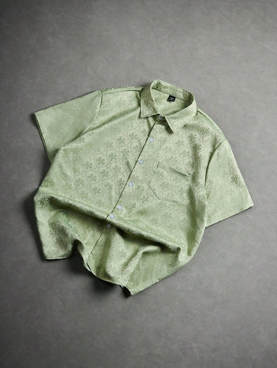 Chemise jacquard brodée à motifs botaniques – Haut floral de luxe pour homme