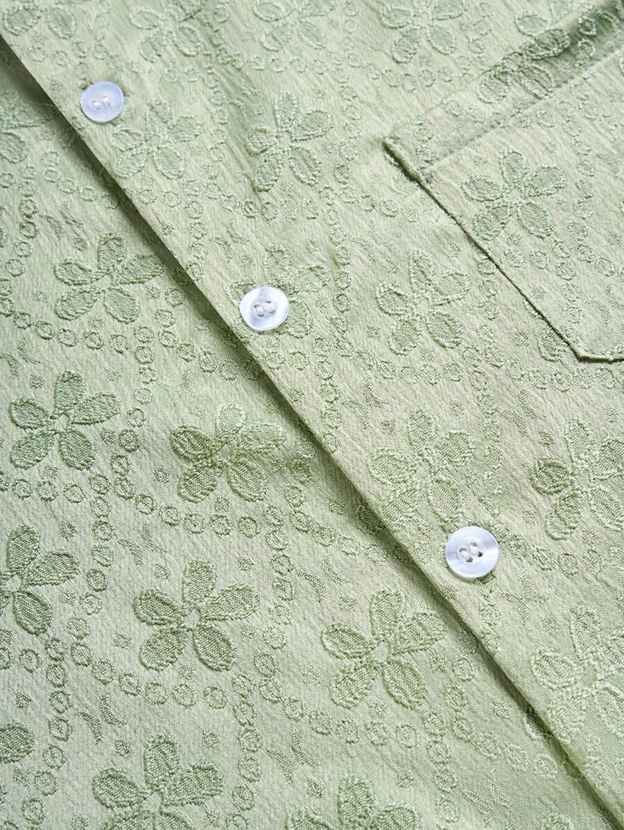 Chemise jacquard brodée à motifs botaniques – Haut floral de luxe pour homme