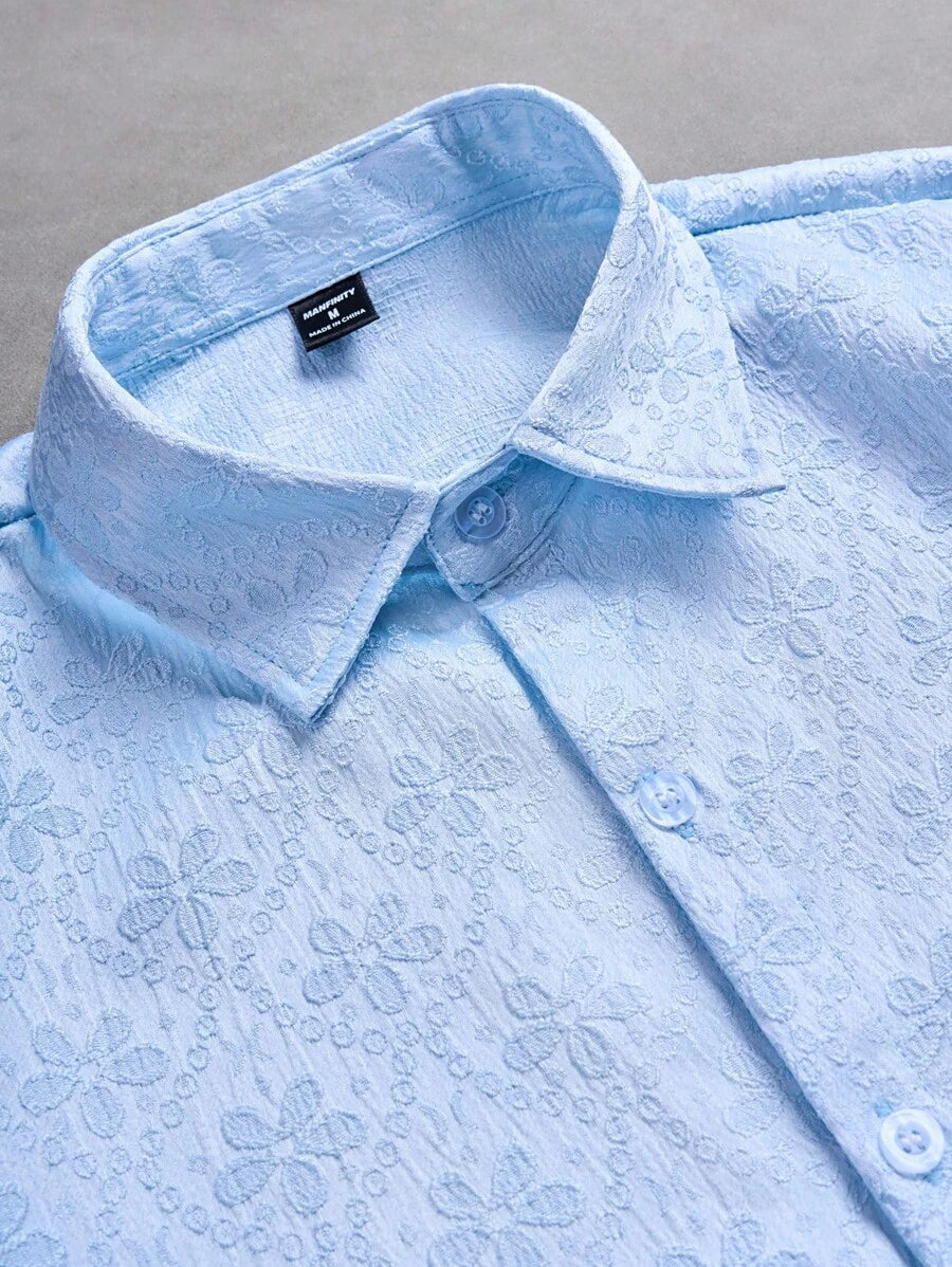 Chemise jacquard brodée à motifs botaniques – Haut floral de luxe pour homme
