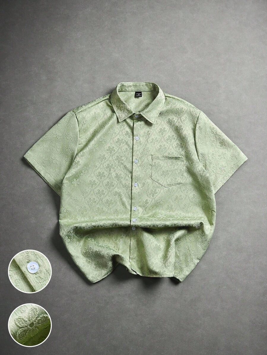 Chemise jacquard brodée à motifs botaniques – Haut floral de luxe pour homme