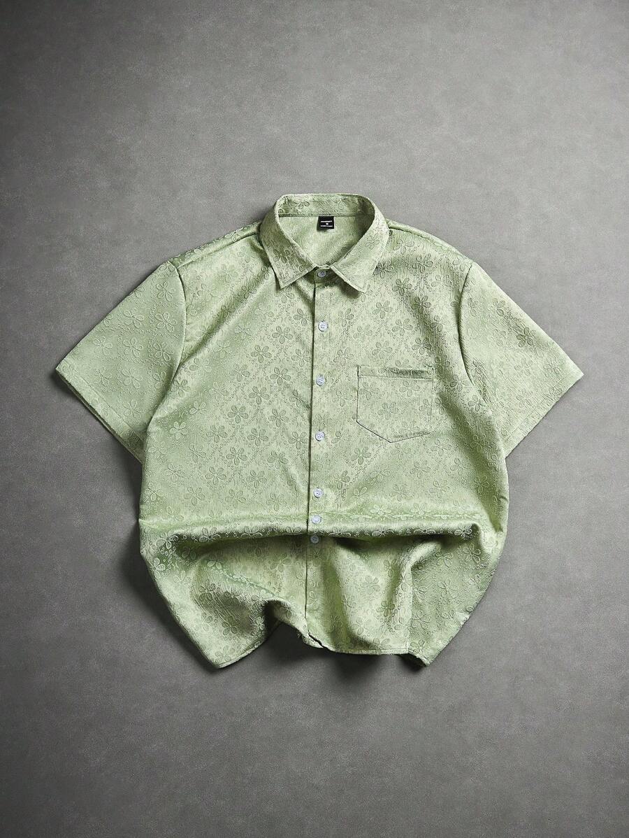 Chemise jacquard brodée à motifs botaniques – Haut floral de luxe pour homme