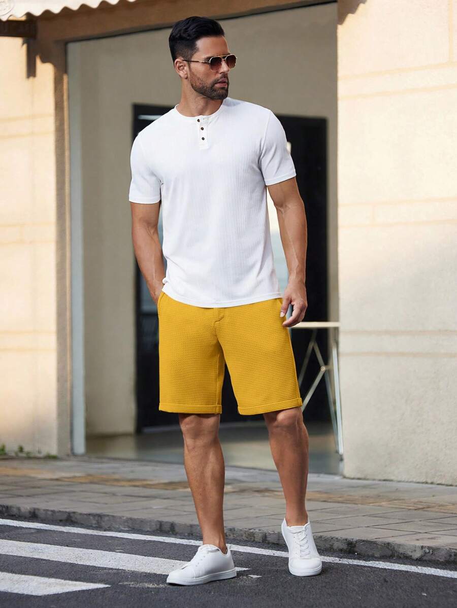 Bermuda droit tissé taille mi-haute – Short décontracté pour homme