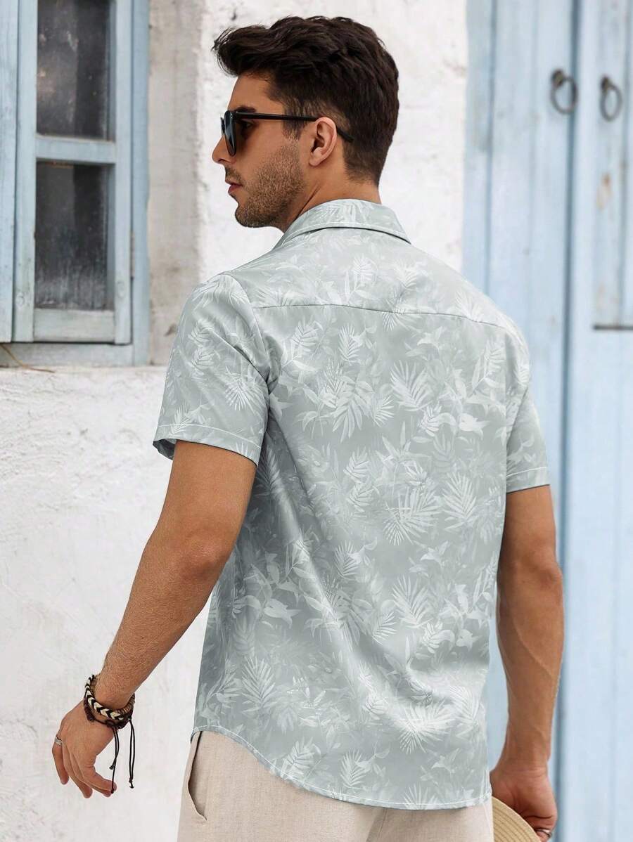 Chemise boutonnée décontractée à manches courtes et col imprimé graphique tropical