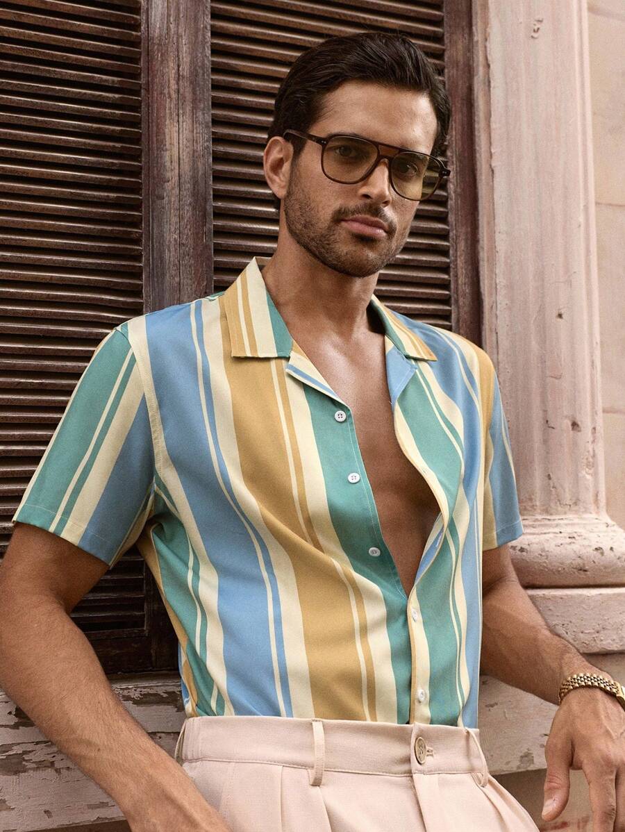 Chemise boutonnée classique à col chinois avec texture pour homme