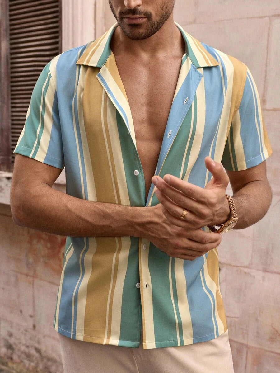 Chemise boutonnée classique à col chinois avec texture pour homme