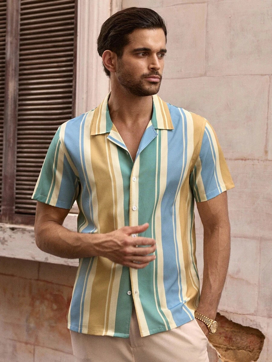 Chemise boutonnée classique à col chinois avec texture pour homme