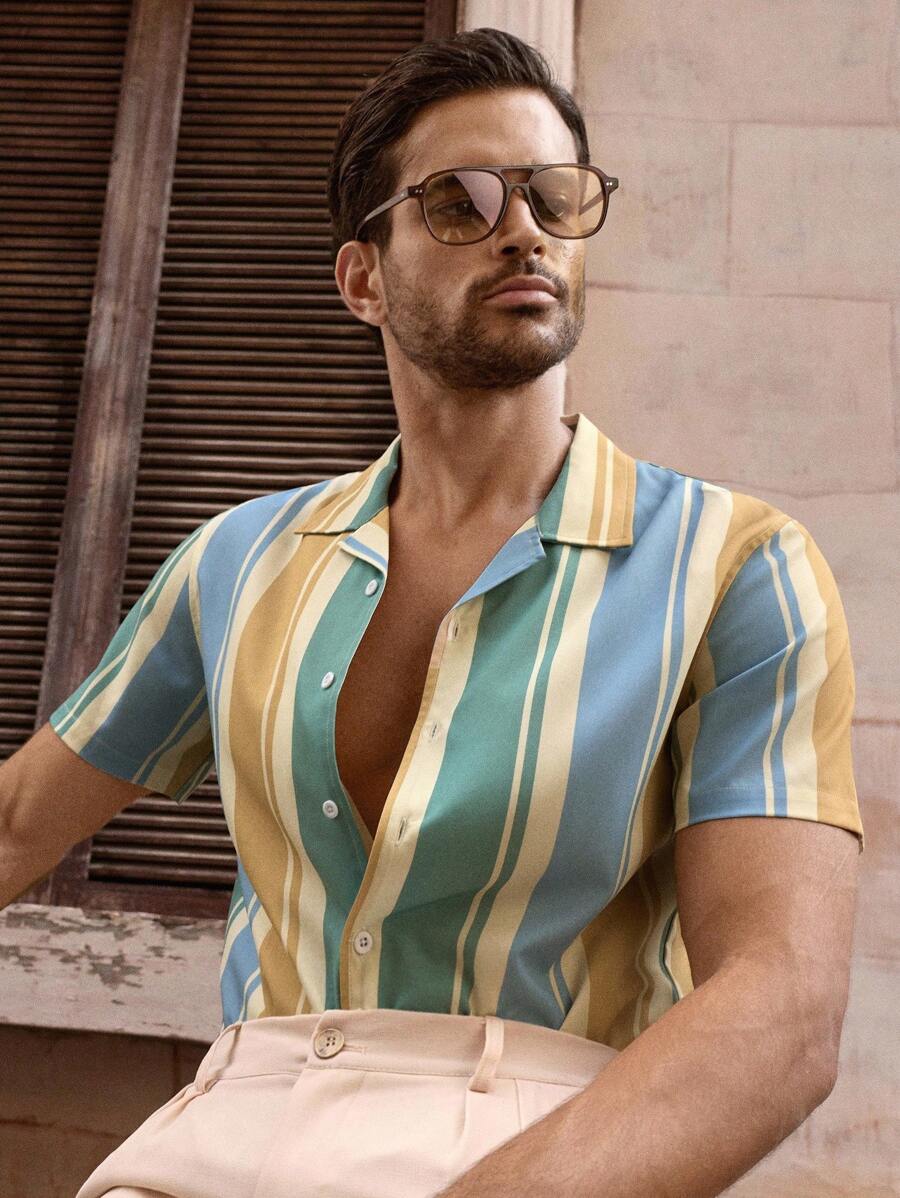 Chemise boutonnée classique à col chinois avec texture pour homme