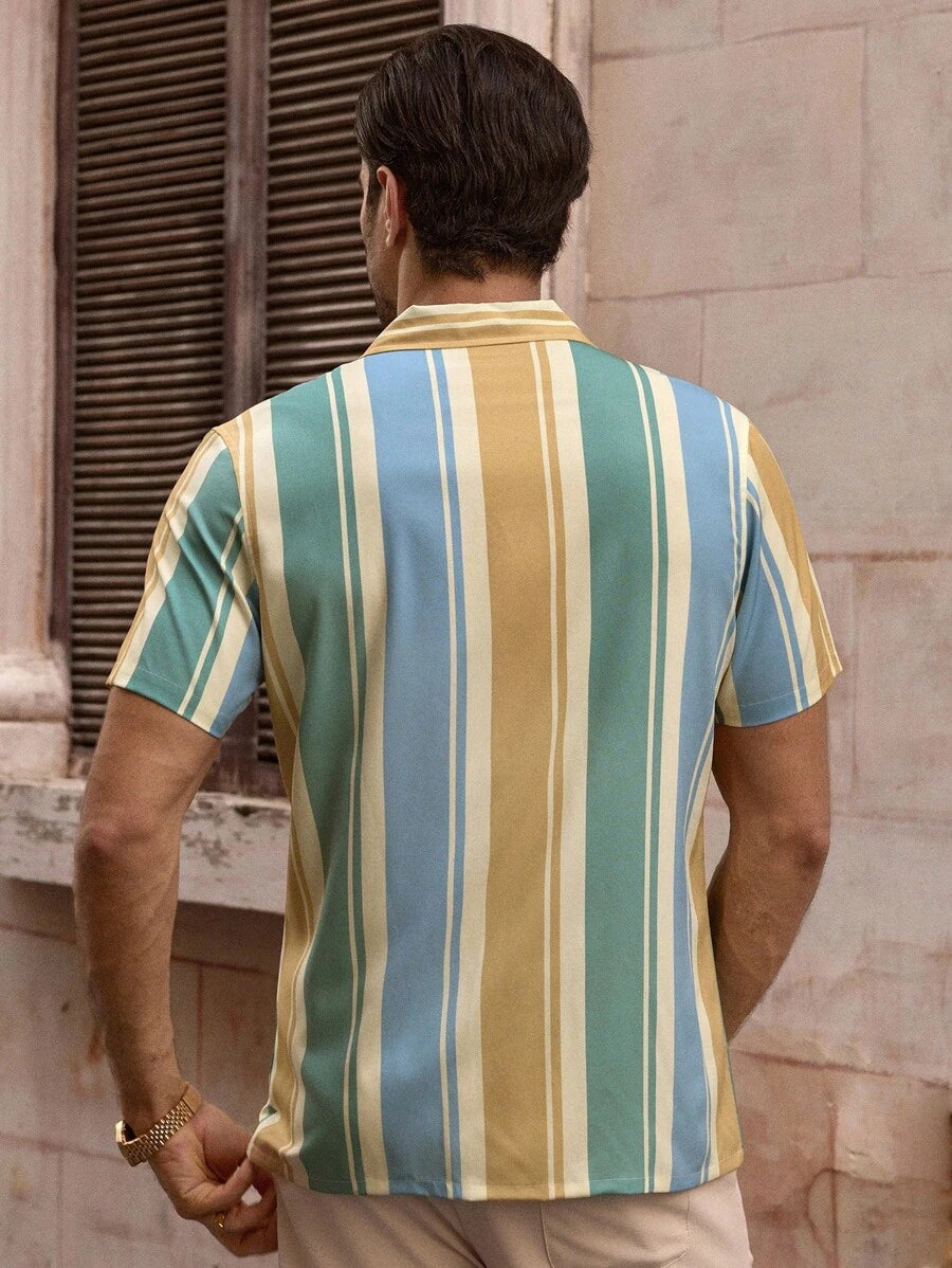Chemise boutonnée classique à col chinois avec texture pour homme