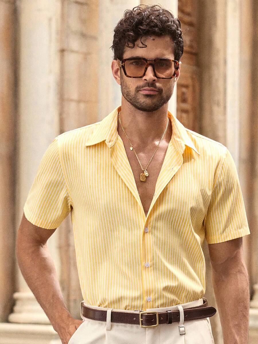Chemise boutonnée classique à col chinois avec texture pour homme