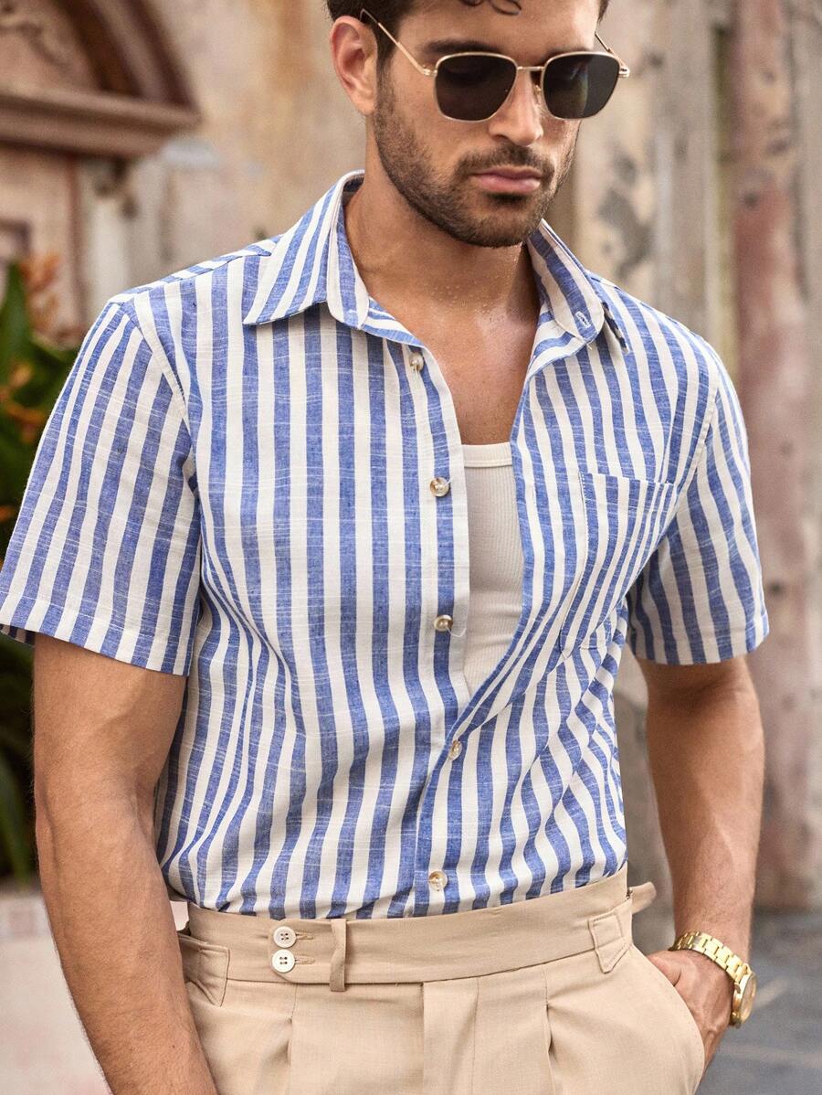 Chemise boutonnée classique à col chinois avec texture pour homme