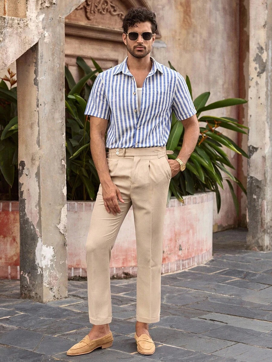Chemise boutonnée classique à col chinois avec texture pour homme