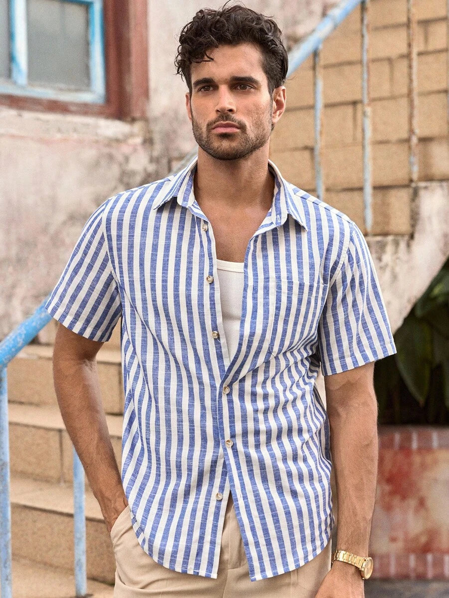 Chemise boutonnée classique à col chinois avec texture pour homme