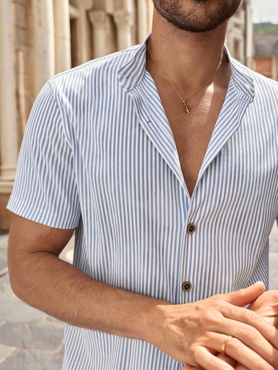 Chemise boutonnée classique à col chinois avec texture pour homme