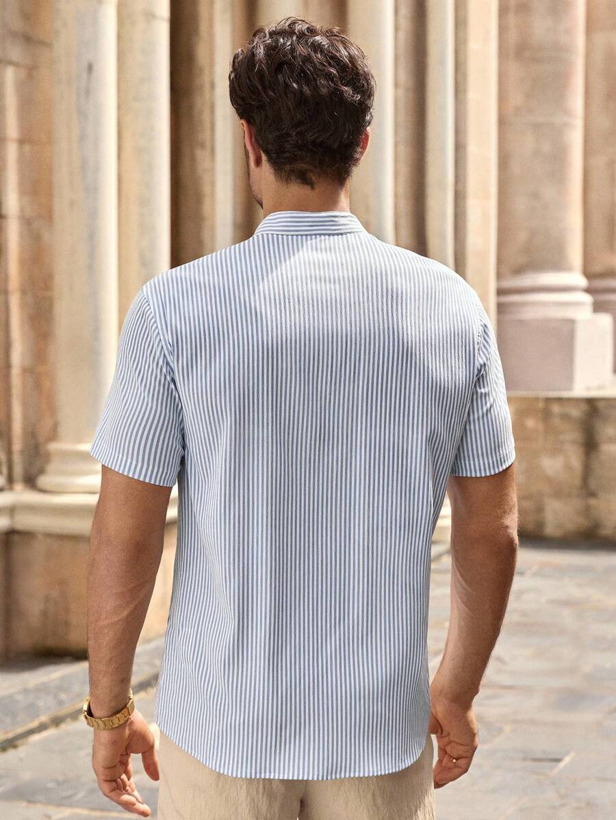 Chemise boutonnée classique à col chinois avec texture pour homme