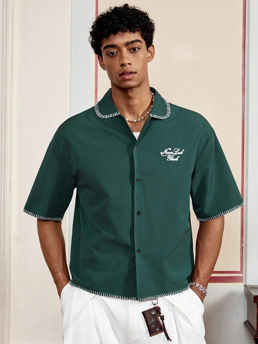 Chemise jacquard brodée à appliqués color-block – surdimensionnée, tenue d'été