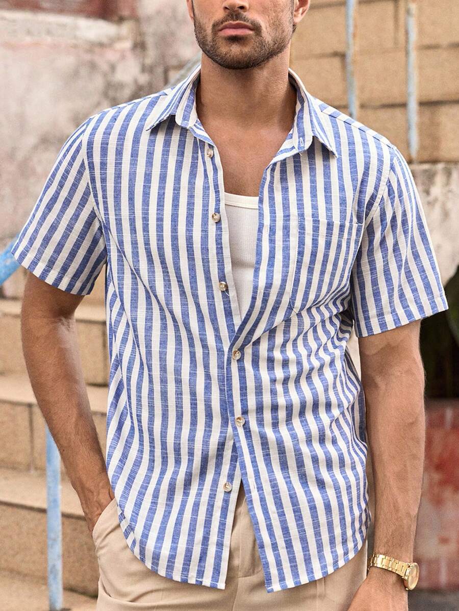 Chemise boutonnée classique à col chinois avec texture pour homme