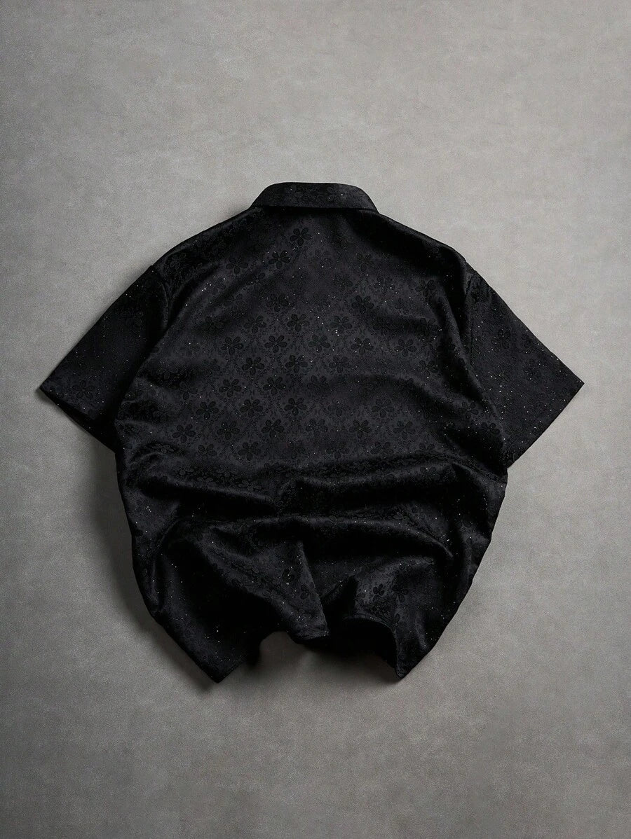 Chemise jacquard brodée à motifs botaniques – Haut floral de luxe pour homme