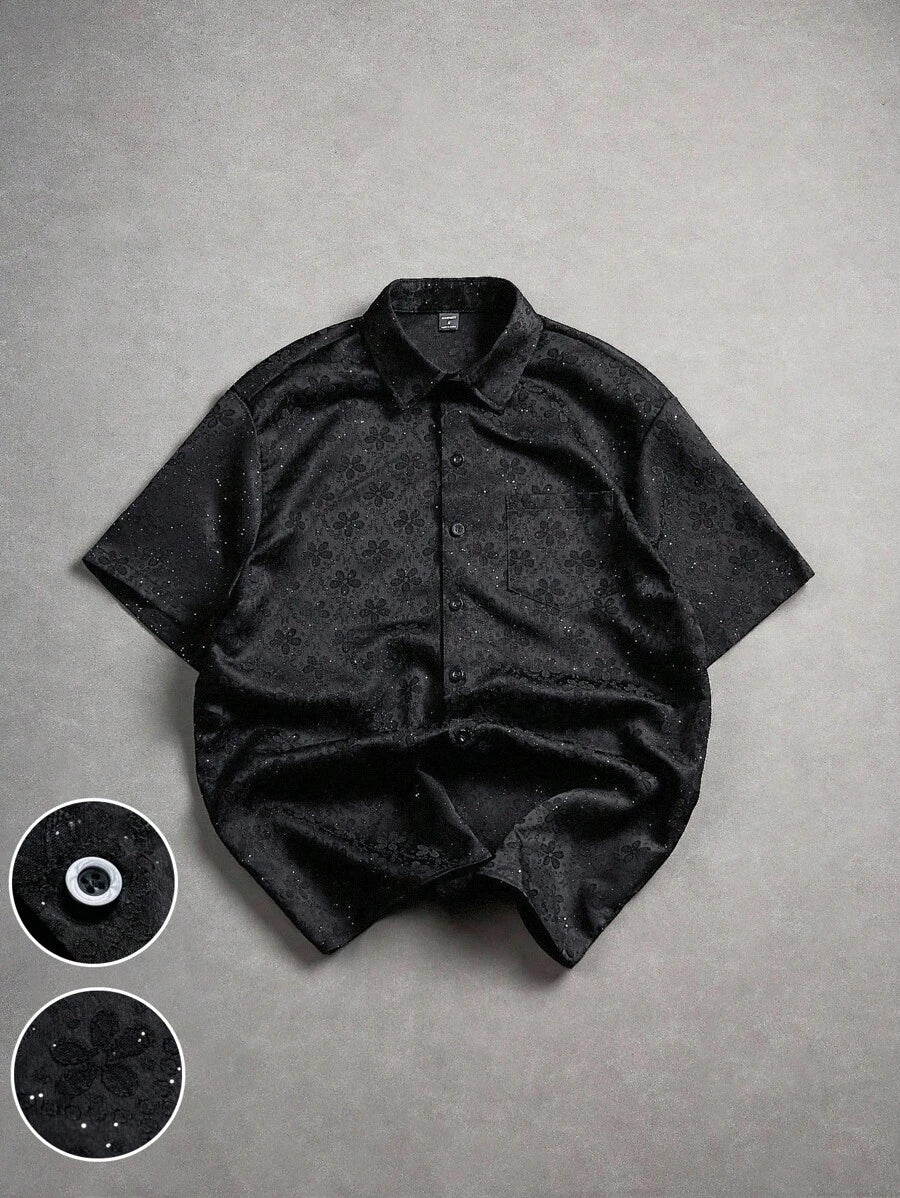 Chemise jacquard brodée à motifs botaniques – Haut floral de luxe pour homme