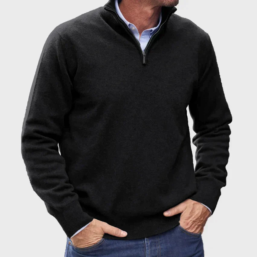Pull zippé en cachemire italien – Élégance de luxe pour homme