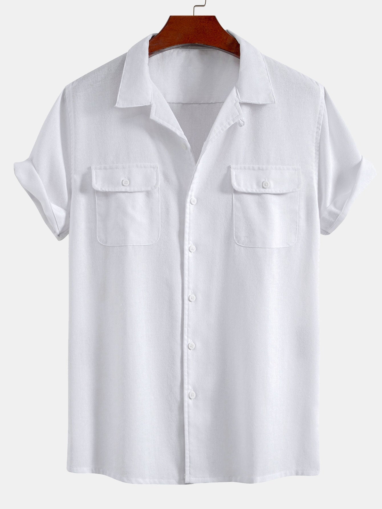 Chemise cubaine boutonnée en lin avec poches pour homme - tenues de vacances d'été