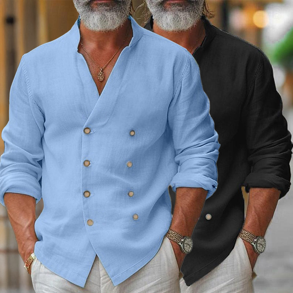 Chemise d'été croisée en coton et lin mélangés - Élégance classique pour homme