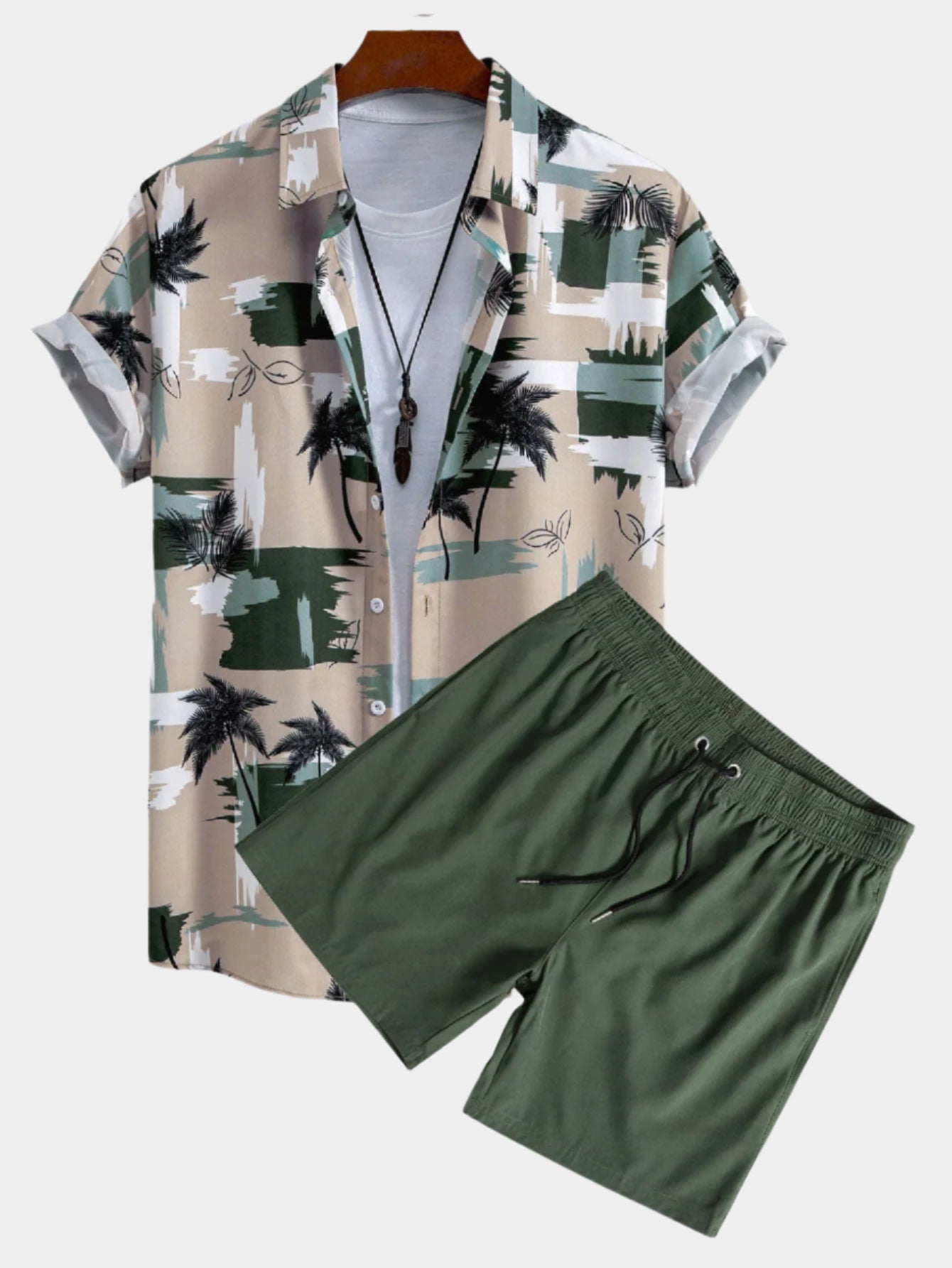 Imprimé palmiers chemise et short de bain à cordon de serrage deux ensembles