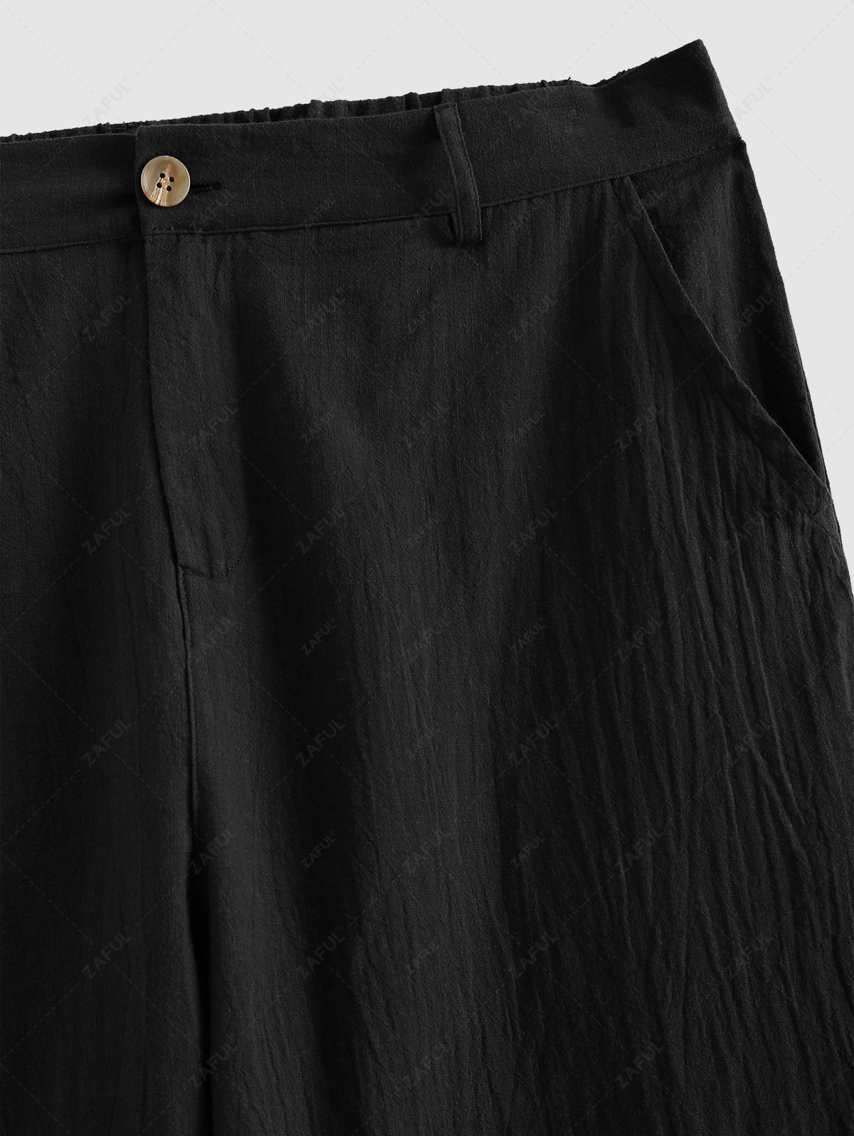 Pantalon droit en coton et lin de couleur unie avec fermeture à boutons pour homme