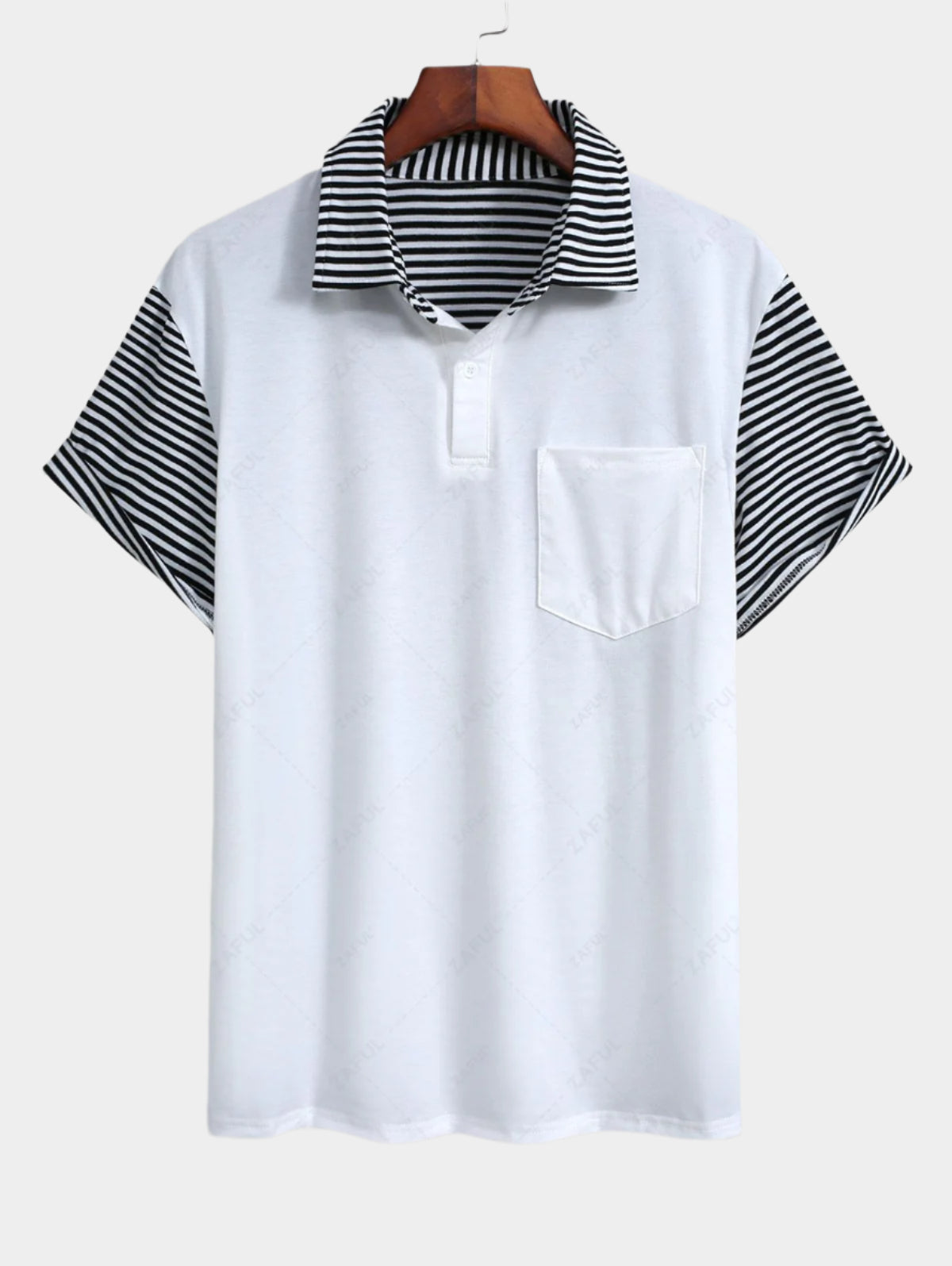 Chemise à manches courtes à demi-bouton avec motif à rayures contrastées