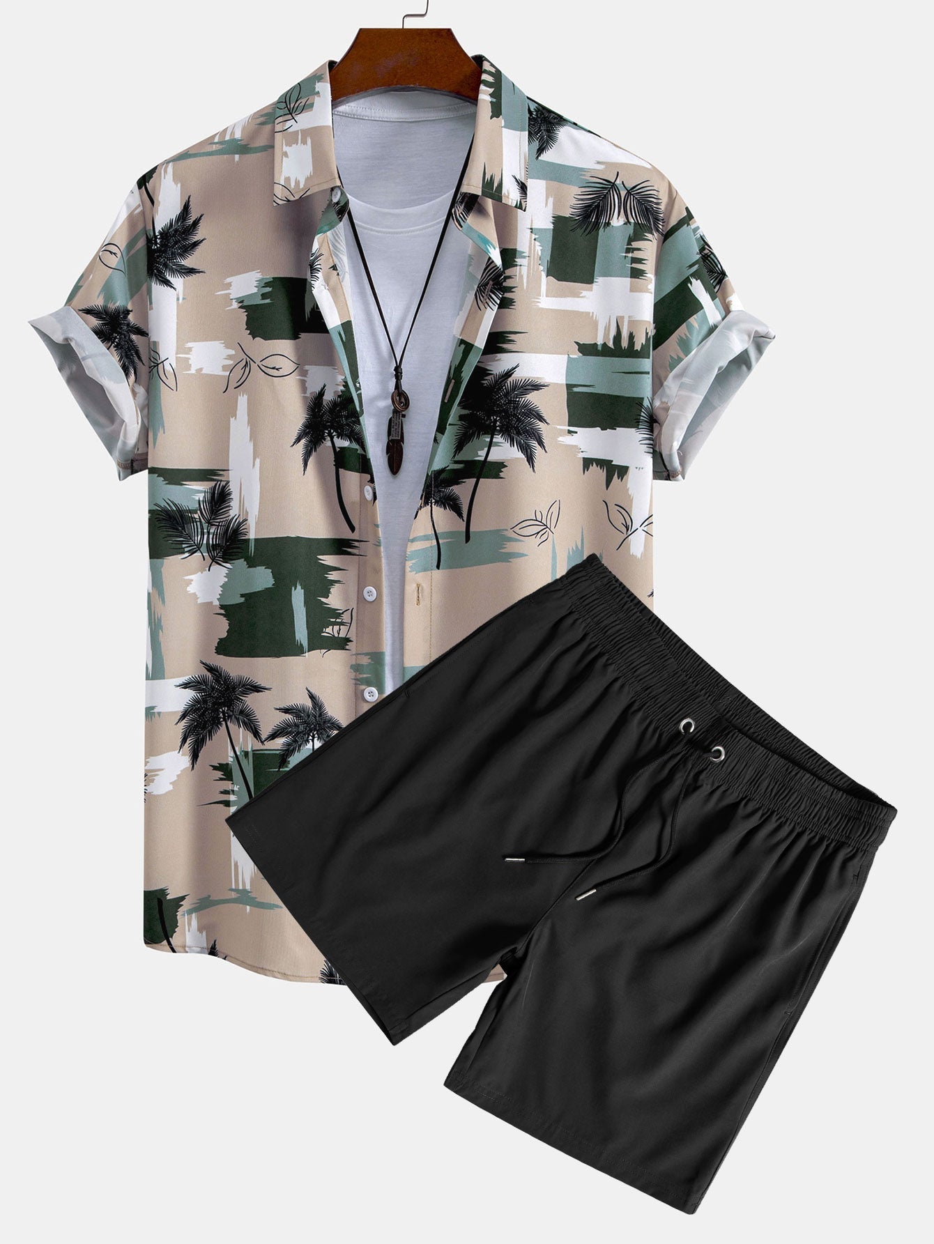 Imprimé palmiers chemise et short de bain à cordon de serrage deux ensembles