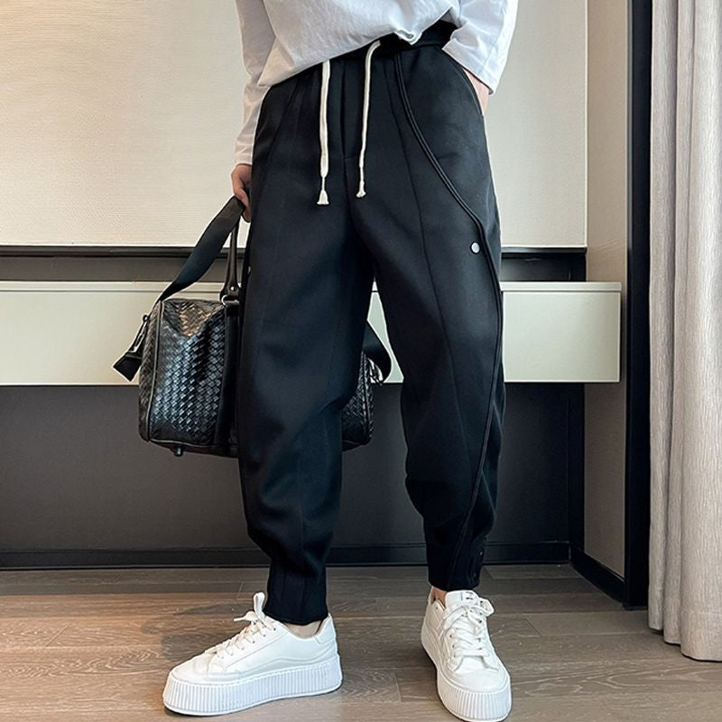 Pantalon de survêtement fuselé en velours de coton avec poche et boutons aux poignets