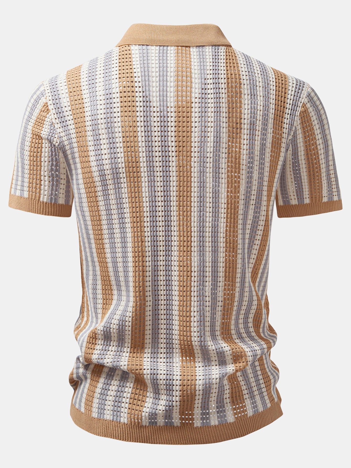 Chemise boutonnée à manches courtes en crochet à rayures et motif ajouré