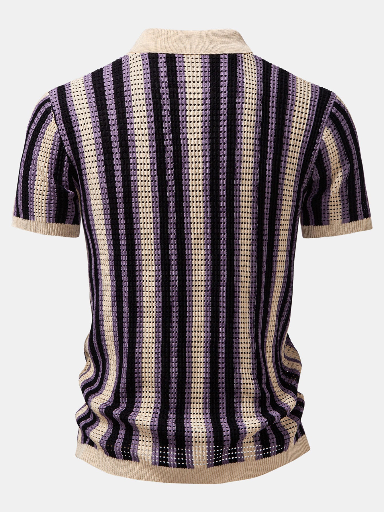 Chemise boutonnée à manches courtes en crochet à rayures et motif ajouré