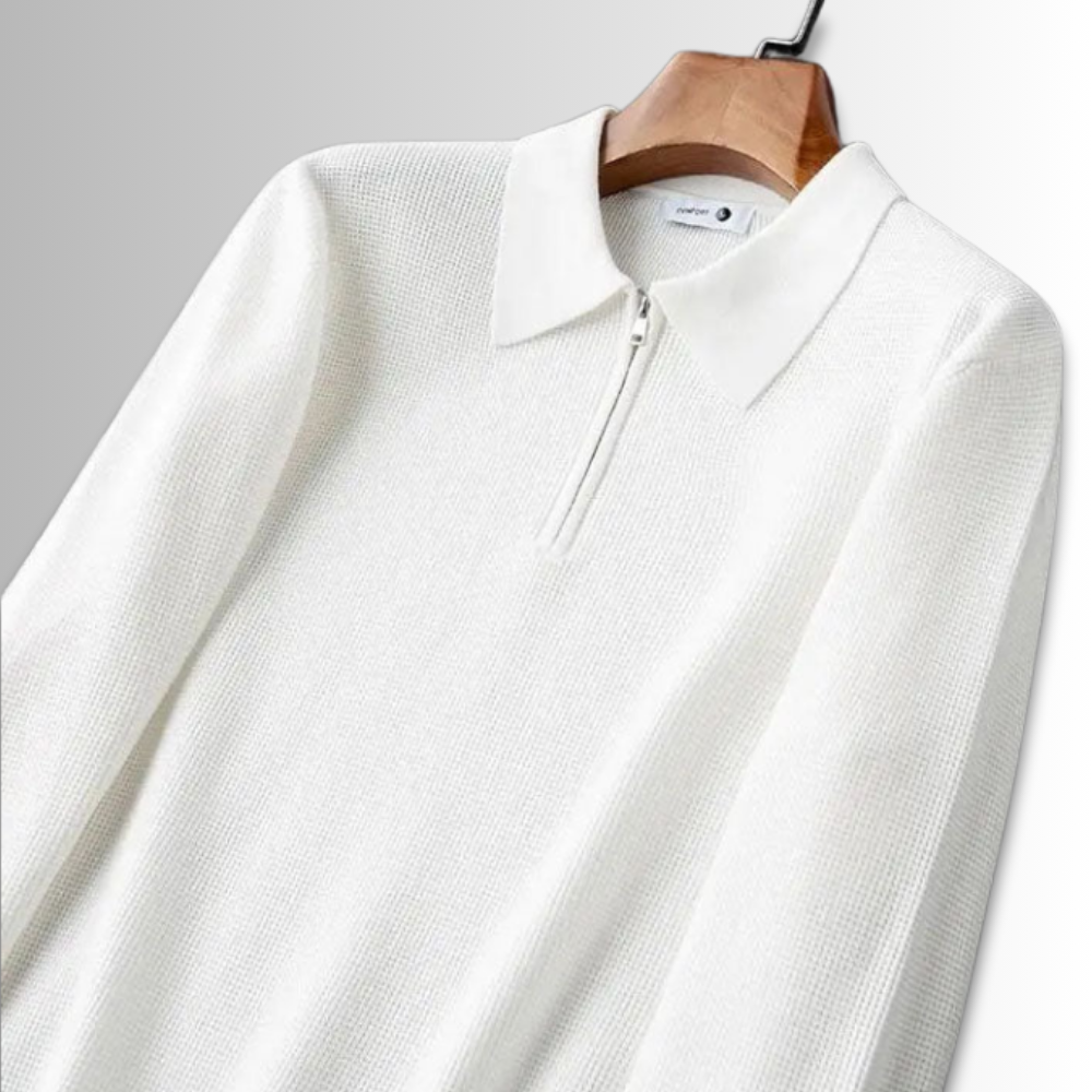 Polo Executive en maille gaufrée à demi-zip – Manches longues pour homme