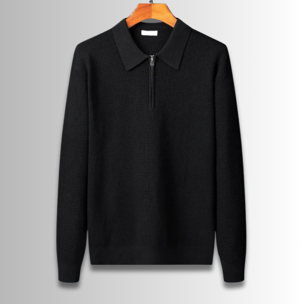 Polo Executive en maille gaufrée à demi-zip – Manches longues pour homme