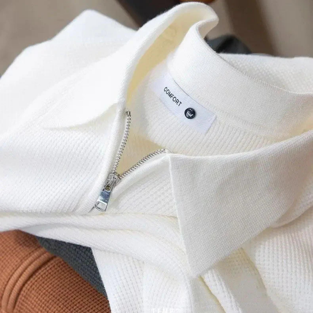 Polo Executive en maille gaufrée à demi-zip – Manches longues pour homme