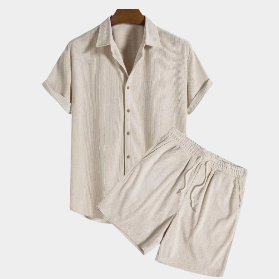Ensemble d'Été en Velours Côtelé pour Hommes - Élégant et Confortable
