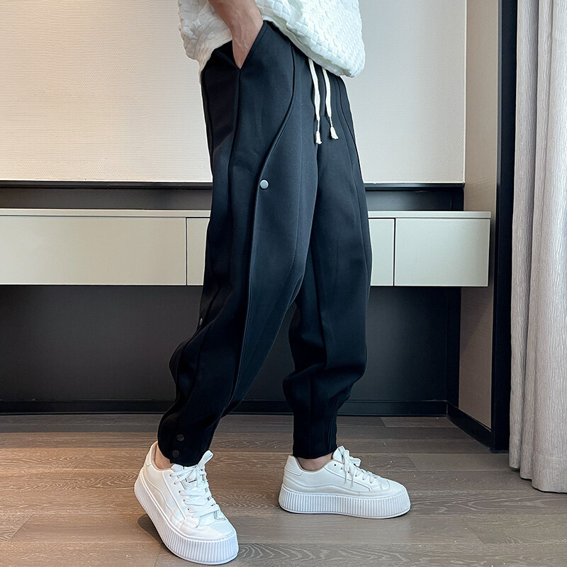 Pantalon de survêtement fuselé en velours de coton avec poche et boutons aux poignets