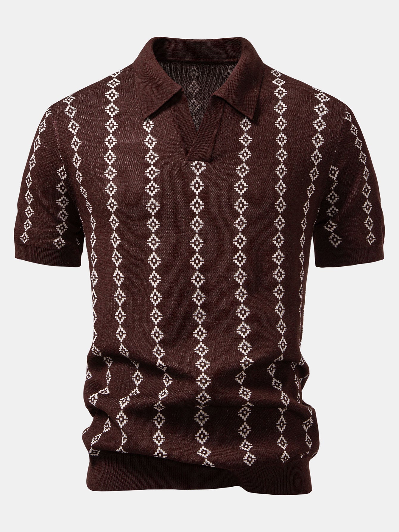 Chemise au crochet à manches courtes et col en V avec motifs géométriques