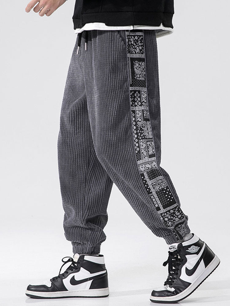 Pantalon en velours côtelé à imprimé cachemire – Coupe décontractée style bohème