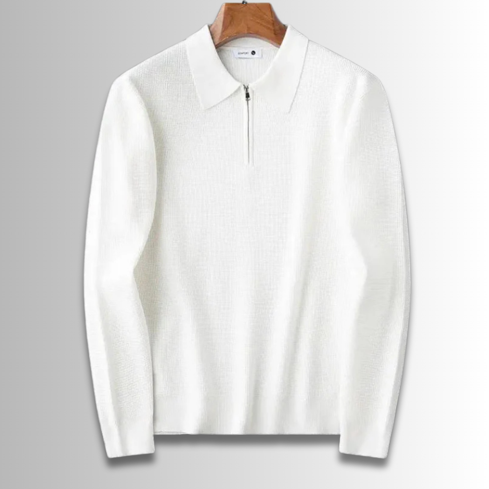 Polo Executive en maille gaufrée à demi-zip – Manches longues pour homme